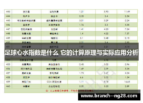 足球心水指数是什么 它的计算原理与实际应用分析 足球心水指数是什么 它的计算原理与实际应用分析