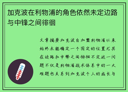 加克波在利物浦的角色依然未定边路与中锋之间徘徊